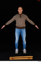 Whole Body Man White Sweatshirt Jeans Athletic Standing Studio photo references